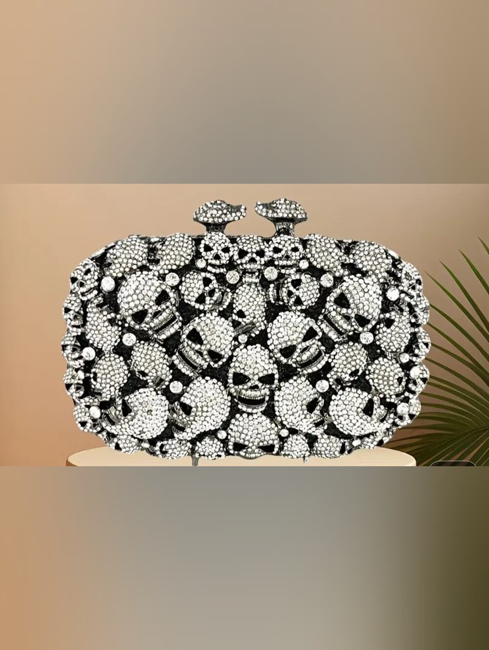 Embellished Skull Crystal Clutch - Silver